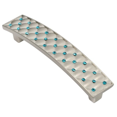 Wisdom Stone Gabrielle Cabinet Pull, 96mm 3-3/4in Center to Center, Satin Nickel with Aqua Blue Crystals 410696SN-AQ